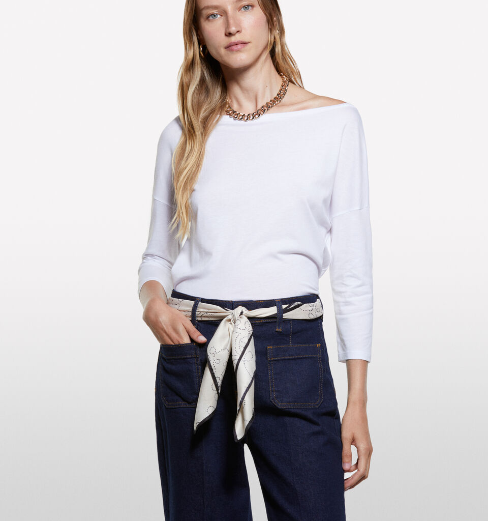 Μπλούζα λευκή με λαιμόκοψη χαμόγελο - μπλουζάκια μακρυμάνικα γυναικεία - Λευκο | Sisley image number 3